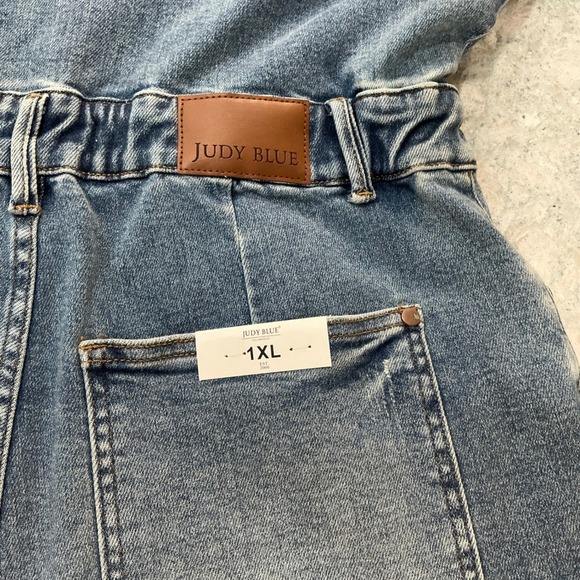 Judy Blue Denim Romper JB150244 MD 1XL Medium Blue Button Front Distressed Short - Picture 10 of 14
